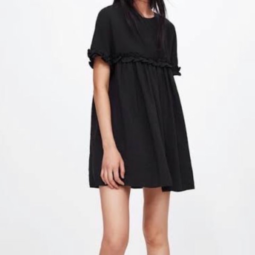 Zara Black ruffle romper dress XS